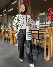 siyah kargo cepli deri pantolon 2