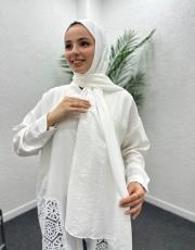 ekru ince pamuk ayrobin şal