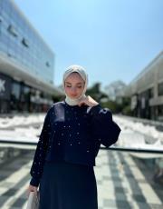 lacivert taşlı crop scuba sweat