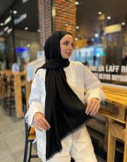 siyah h logolu ipek kaşmir şal