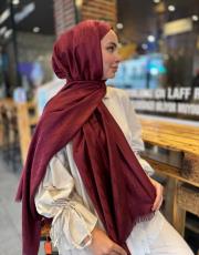 bordo h logolu ipek kaşmir şal