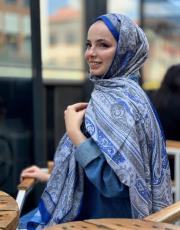 lacivert-gri etro desen şal