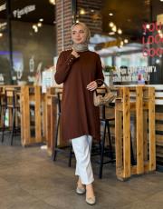 kahve 7034  basic triko tunik