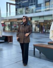 haki deri detaylı trençkot