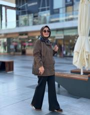 haki deri detaylı trençkot 3