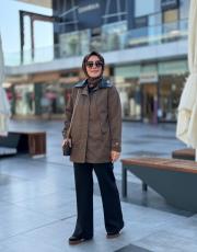 haki deri detaylı trençkot 4