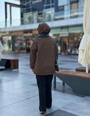 haki deri detaylı trençkot 5