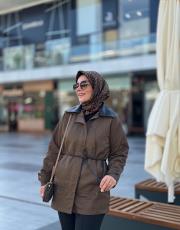 haki deri detaylı trençkot 7