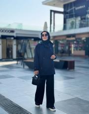 lacivert deri detaylı trençkot