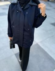 lacivert deri detaylı trençkot 6