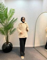 açık krem kürk mont 2