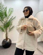 açık krem kürk mont 4