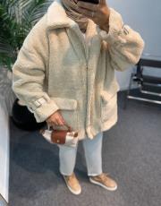 krem peluş fermuarlı mont 3