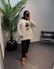 beyaz teddy şardonlu sweatshirt
