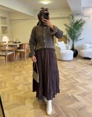 kahve 50659 kısa triko hırka 2