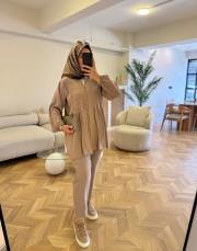 bej nervür dikiş detaylı takım