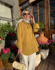 yağ yeşili keten gömlek 5