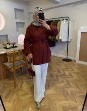 açık bordo keten gömlek