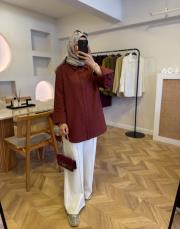 açık bordo keten gömlek 2