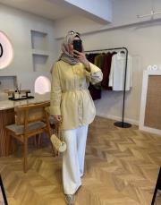 açık krem keten gömlek