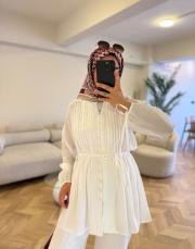 beyaz nervür dikiş detaylı gömlek 2