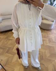 beyaz nervür dikiş detaylı gömlek 3