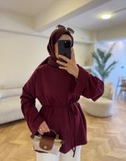 bordo dikiş detaylı yırtmaçlı sweatshırt 2