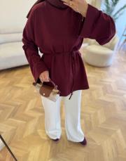 bordo dikiş detaylı yırtmaçlı sweatshırt 3