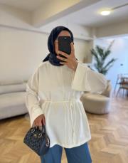 ekru dikiş detaylı yırtmaçlı sweatshırt 2