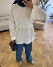 ekru dikiş detaylı yırtmaçlı sweatshırt 3