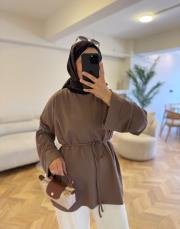 kahve dikiş detaylı yırtmaçlı sweatshırt 2