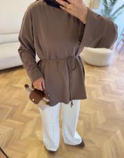 kahve dikiş detaylı yırtmaçlı sweatshırt 3