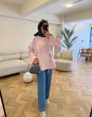 lila dikiş detaylı yırtmaçlı sweatshırt