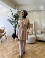 bej 8673 pantolonlu takım