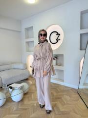 bej 8659 pantolonlu takım