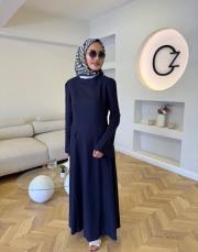 lacivert 5650 keten elbise