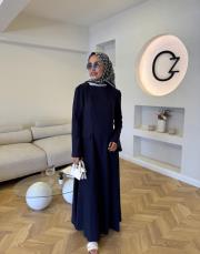 lacivert 5650 keten elbise 2