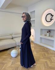 lacivert 5650 keten elbise 3