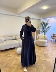 lacivert mia keten elbise