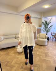 beyaz hakim yaka cep kapak detaylı ceket kap