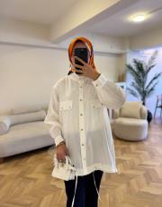 beyaz hakim yaka cep kapak detaylı ceket kap 2