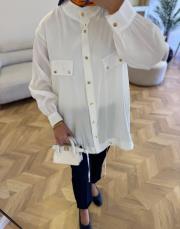 beyaz hakim yaka cep kapak detaylı ceket kap 3