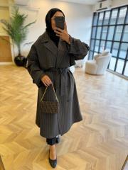 füme çizgili trençkot