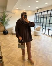 kahve şal kapama detaylı hırka 2