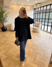 lacivert şal kapama detaylı hırka