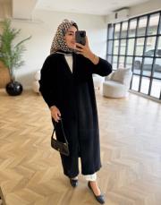 siyah kemerli angora uzun hırka