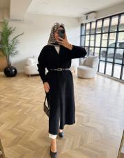 siyah kemerli angora uzun hırka 2