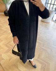 siyah kemerli angora uzun hırka 3