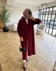 bordo kemerli angora uzun hırka 2