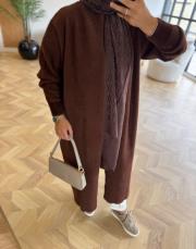 kahve kemerli angora uzun hırka 3
